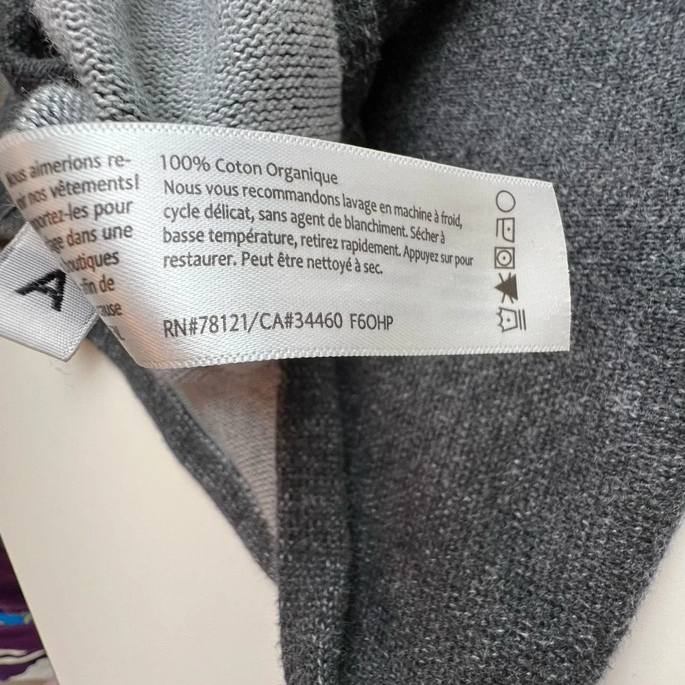 Eileen Fisher Gray Drawstring Funnel Neck Sweatshirt 100% Organic Cotton  – L